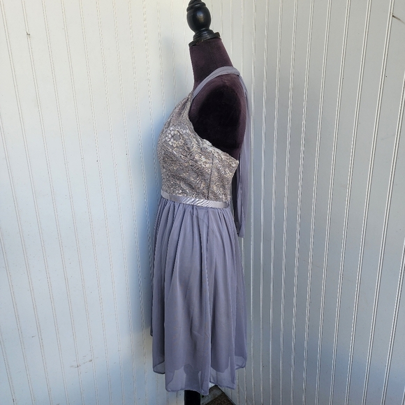 DAVIDS BRIDAL Silver Gray Bridesmaid Halter Tie Strapless Dress Nylon Mesh Sz 4 - Picture 5 of 14